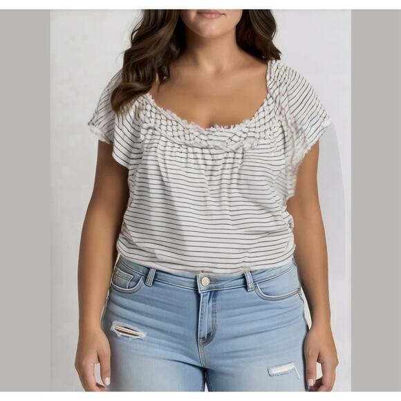 Max Studio Black White Stripe Scoop Neck Top 1X - Picture 1 of 6